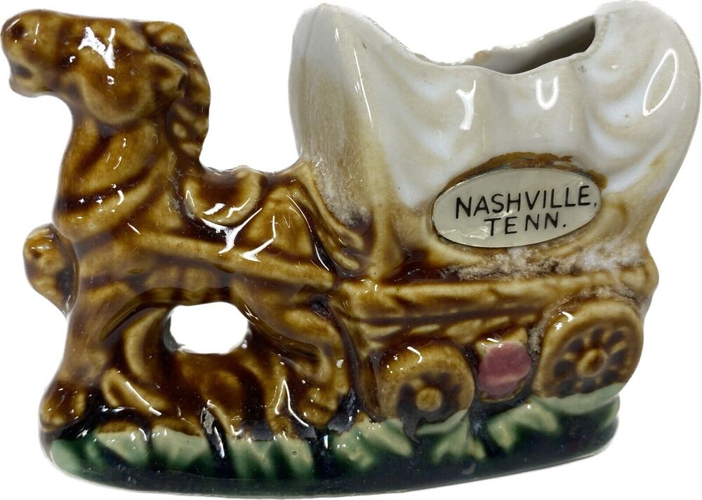 Vintage Nashville Tenn. TN Horse and Wagon Toothpick Holder Souvenir